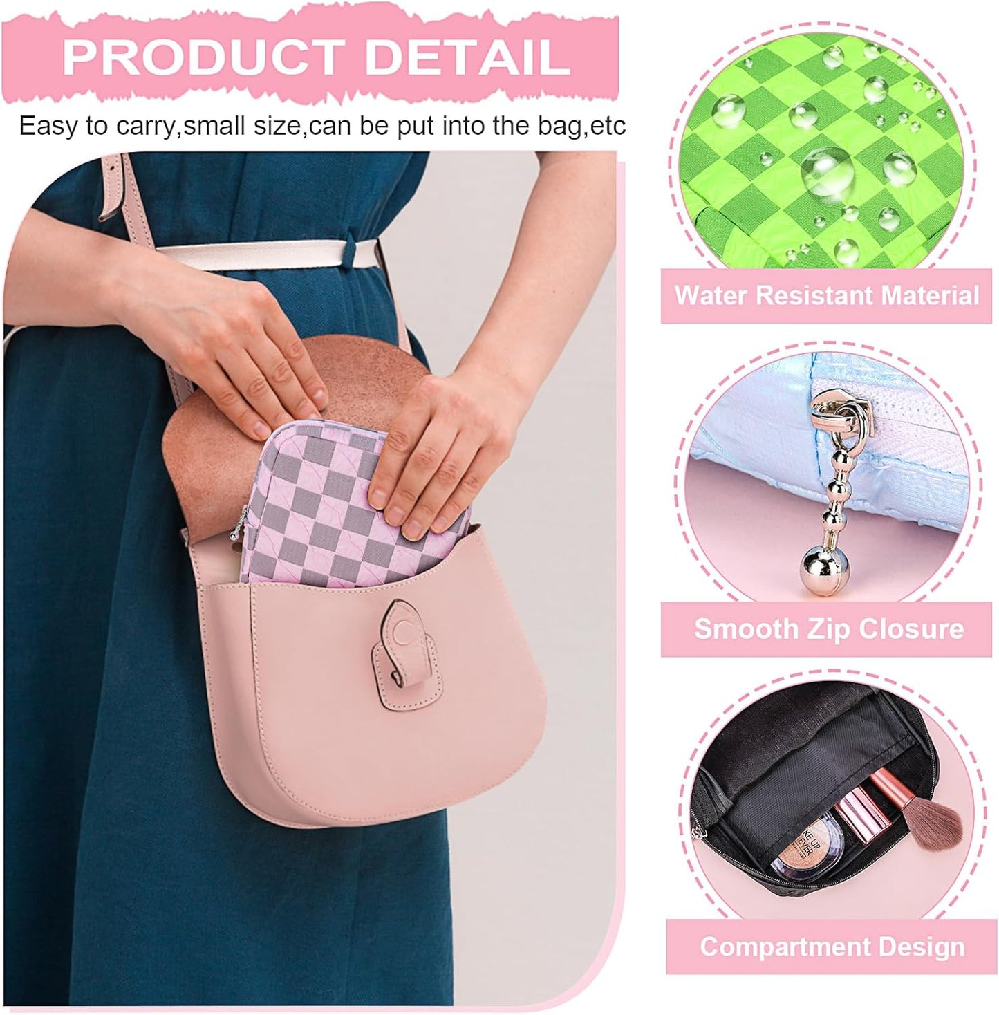 Desing Wish Sanitary Napkin Storage Bag Polyester Fabric Period Bag for Teen Girls Sanitary Pad Pouch for Sanitary Napkins/Tampons/Panty Liners Privacy Protector Pad Bag (Bubble-Check, Blue)