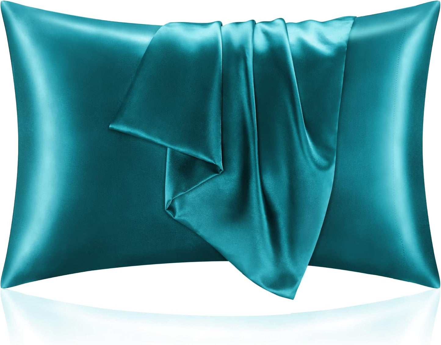 BEDELITE Satin Pillowcase for Hair and Skin, Super Soft and Cooling Similar to Silk Pillow Cases 2 Pack with Envelope Closure, Gift for Women Men(20"x36" King Size, Teal)