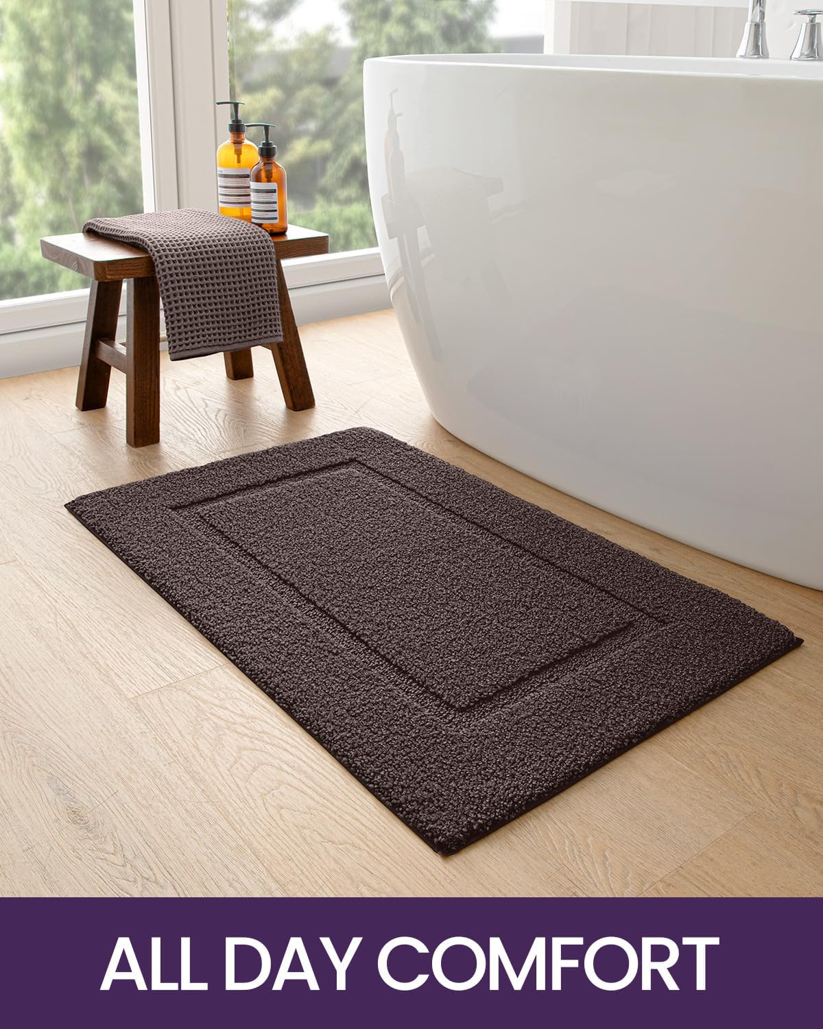 DEXI Bathroom Rugs 43x24, Washable Non Slip Bath Mat for Shower Floor, Absorbent Quick Dry Bathmat with Rubber Backing, Ultra Soft Plush Carpet for Tub, Brown