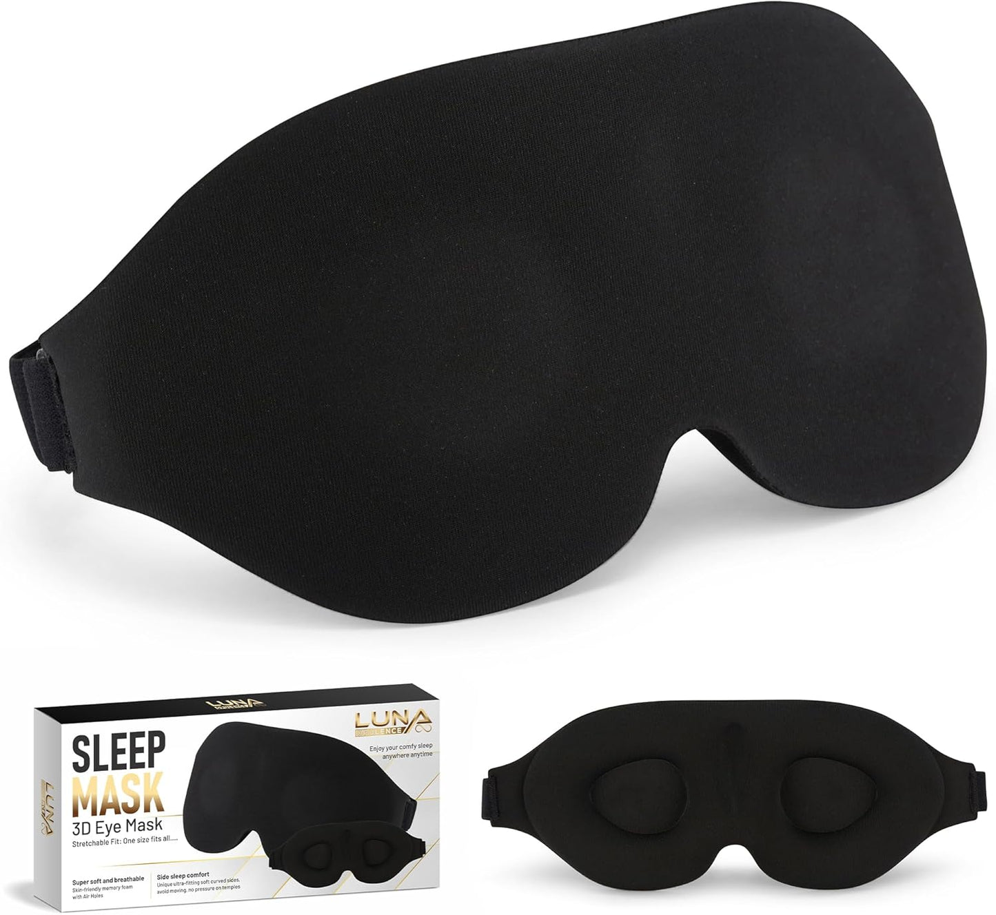3D Sleep Mask with Travel Storage Bag – Blackout Eye Mask for Sleeping, Side Sleepers & Travel – Soft Memory Foam, Adjustable Strap, Lightweight & Comfortable Fit