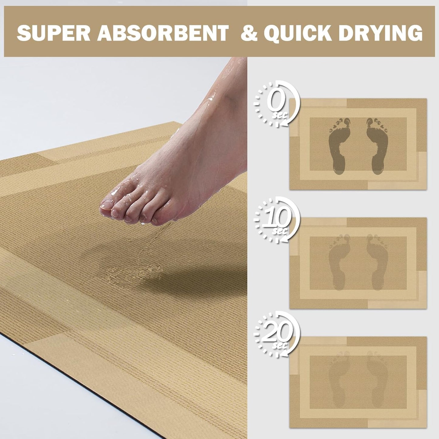 Non Slip Bath Mat, Rubber Backing Ultra Thin Bathroom Rugs Fit Under Door Quick Dry Super Absorbent Washable Bath Rug Shower Mat for Bathroom Floor Bathtub Shower Sink, Easy Care Brown 16"x 24"