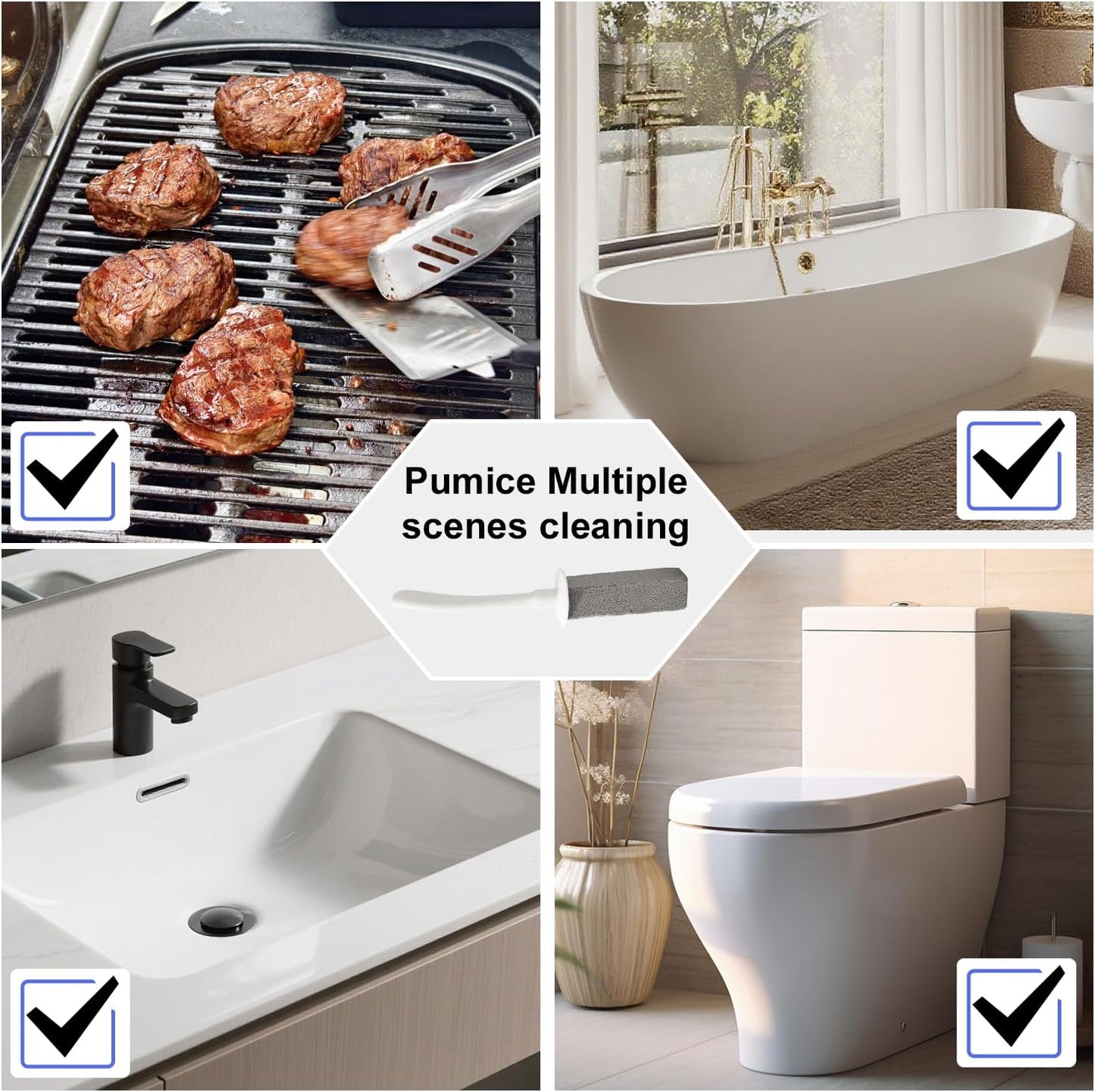 Toilet Brush & Pumice Stone Brush Combo, 2-in-1 Toilet Bowl Brush and Dual-Slot Holder Set, Curved Deep Cleaning Brush & Extended Handle, Compact Size Toilet Cleaner Brush Organizer