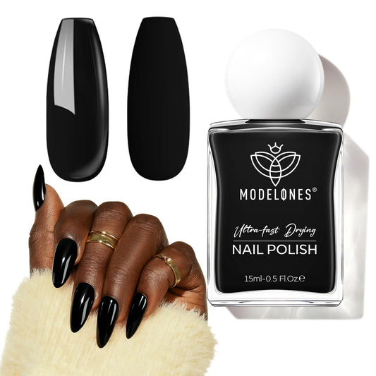 modelones Nail Polish, 15 ml Classic Black Nail Polish Quick Dry Nail Strengthener Long Last Shine Fingernail Toe Nail Art DIY Home Travel Manicure Gift for Women Girls 0.5 Fl Oz