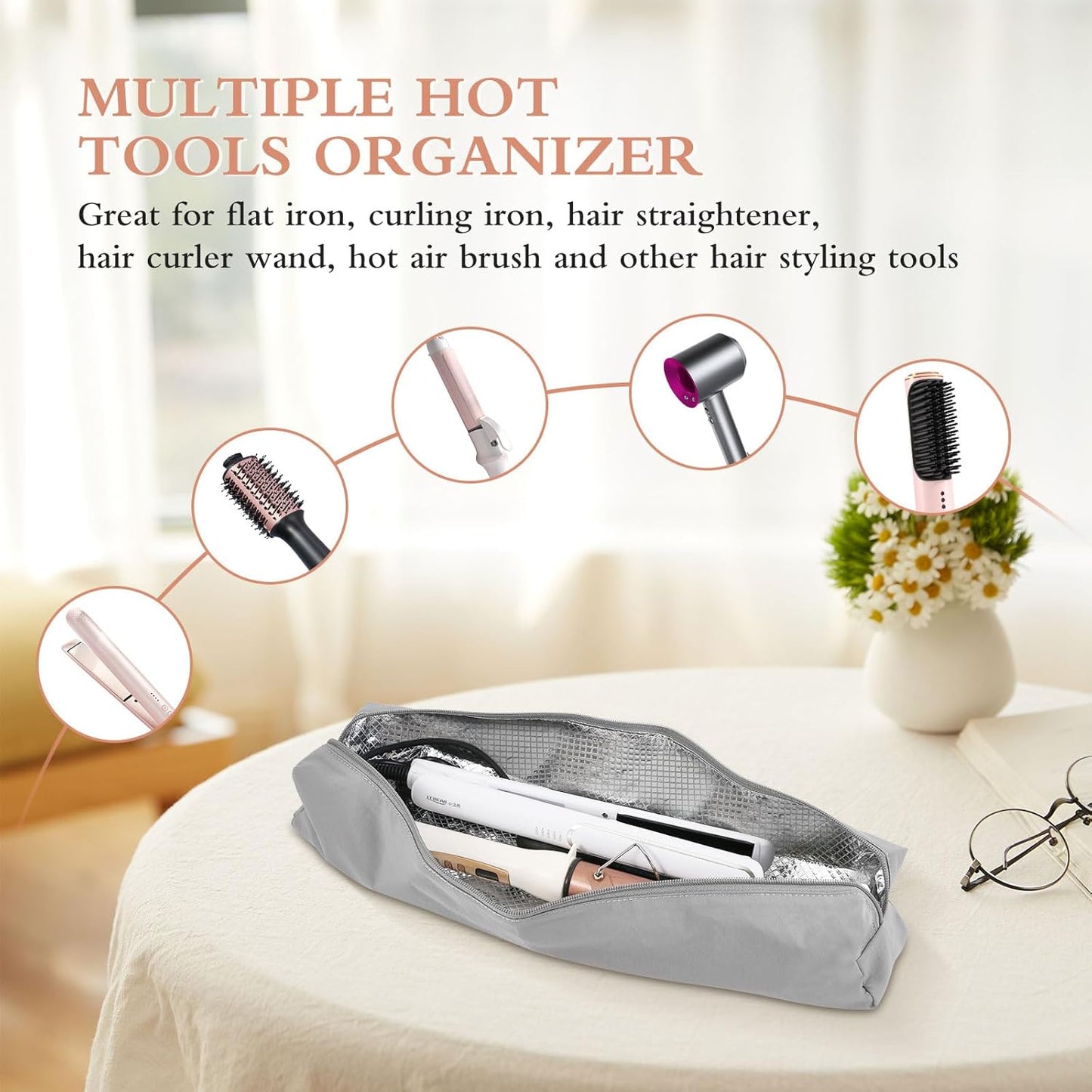 Professional Hot Hair Tools Organizer Bag Portable Travel Heat Resistant Storage Case Pouch for Curling Irons, Flat Irons, Hair Straightener and Styling Tools(17.7" x 3.2"x 3.2")