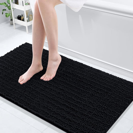 Arotive Luxury Chenille Bathroom Rug Mat, Extra Soft Thick Absorbent Shaggy Bath Rugs, Non-Slip Machine Wash Dry, Plush Bath Mats for Bathroom, Shower and Tub, 54x24, Black