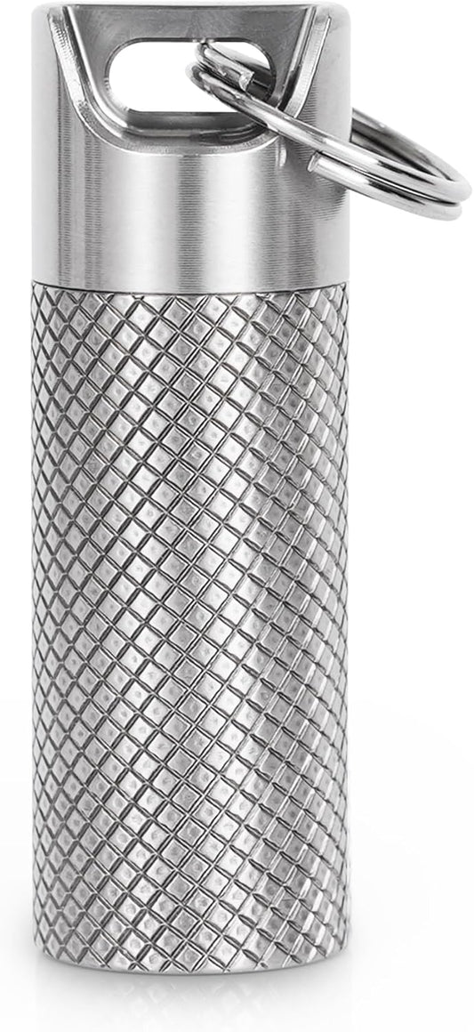 Pill case, Titanium Pill Box Keychain - 100% Waterproof Medicine Organizer, Keychain Pill Container for Emergency Pills, Outdoor Travel Camping