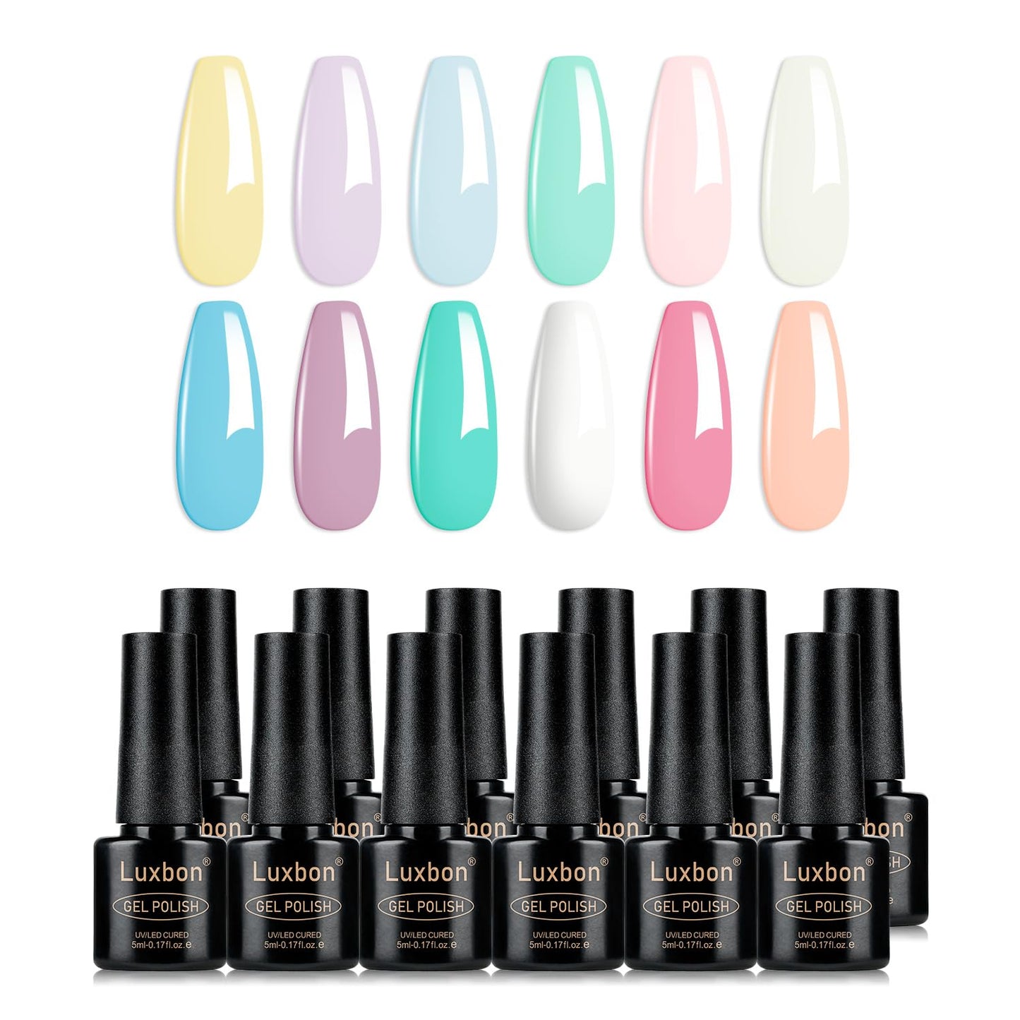 Luxbon 12 pcs Gel Nail Polish Set - Summer Color Set Long Lasting Gel Polish, uv led Soak Off Nail Art Designs Manicure Kit 009