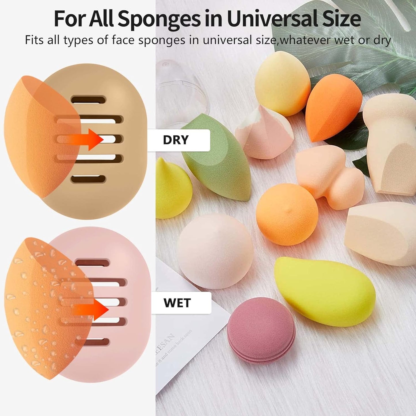 2 Pcs Makeup Sponge Holder,Double-sided Breathable Silicone Beauty Blender Holder for Travel,Shatterproof Make Up Case for All Sponges Sanitary Reuse Easy to Carry,Khaki+Pink