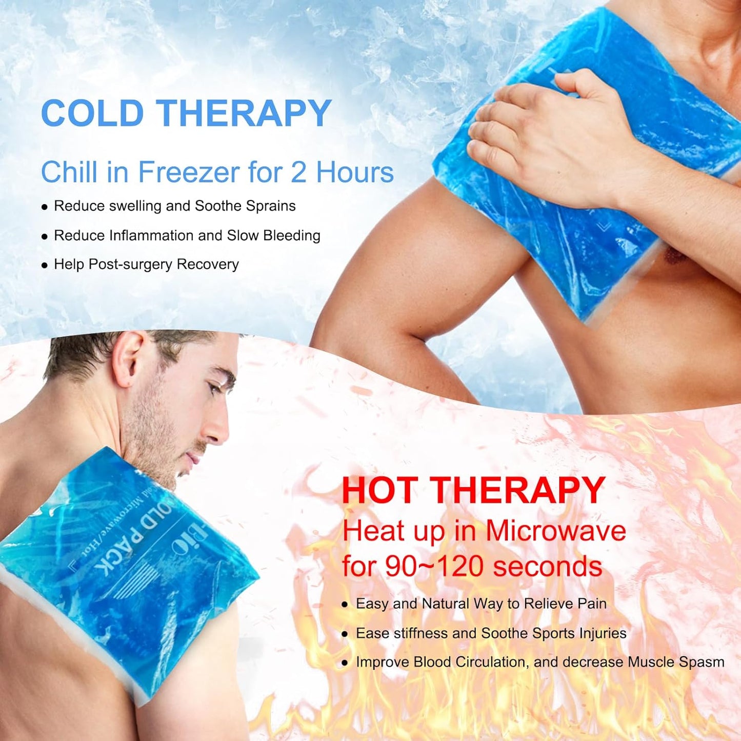 Large Ice Packs for Injuries Reusable Gel(8.3''×12.4''), Flexible Cold Pack for Pain Relief, Hot/Cold Compress Therapy Gel Freezer Pack for Shoulder, Back, Legs, Knee, Surgery, Swelling, Inflammation