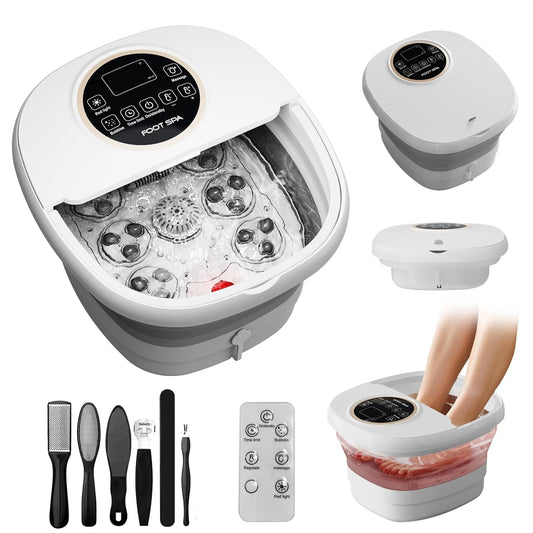 Electric Pedicure Foot Spa with Bubble and Heat,Collapsible Foot Soaking Tub with Remote Control,Pedicure Tools for Feet and Automatic Foot Massager,Foot Bath Soak Tub