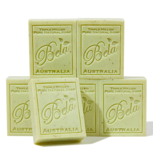 BELA Lemon Myrtle and Lemongrass Soap Bars 3.3 OZ French Triple Milled Bar Soap with Organic Shea Butter Suitable for All Skin Types Long Lasting, Made in Australia, 6 Pack