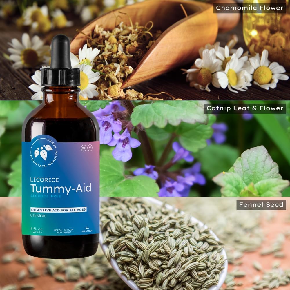 Mountain Meadow Herbs Licorice Tummy-Aid for Babies & Kids – Gas Relief Drops for Colic, Upset Stomach, Reflux & Bloating – Natural, Alcohol-Free Liquid Formula – 4 oz