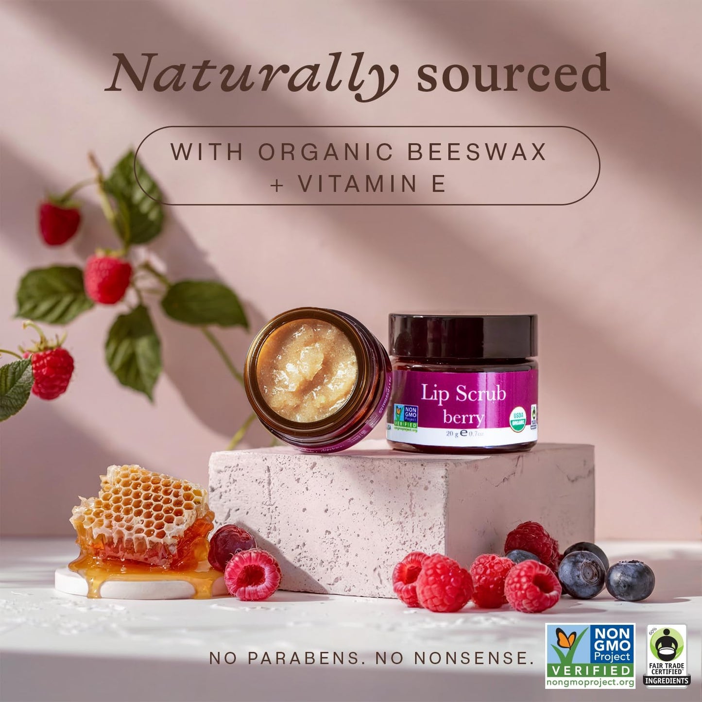 USDA Organic Lip Scrub Berry - USA Made with Natural Ingredients, Moisturizing Scrub Exfoliator for Dry Lips, Lip Sugar Scrubber Exfoliator for Smooth Lips, Small Beauty Gifts