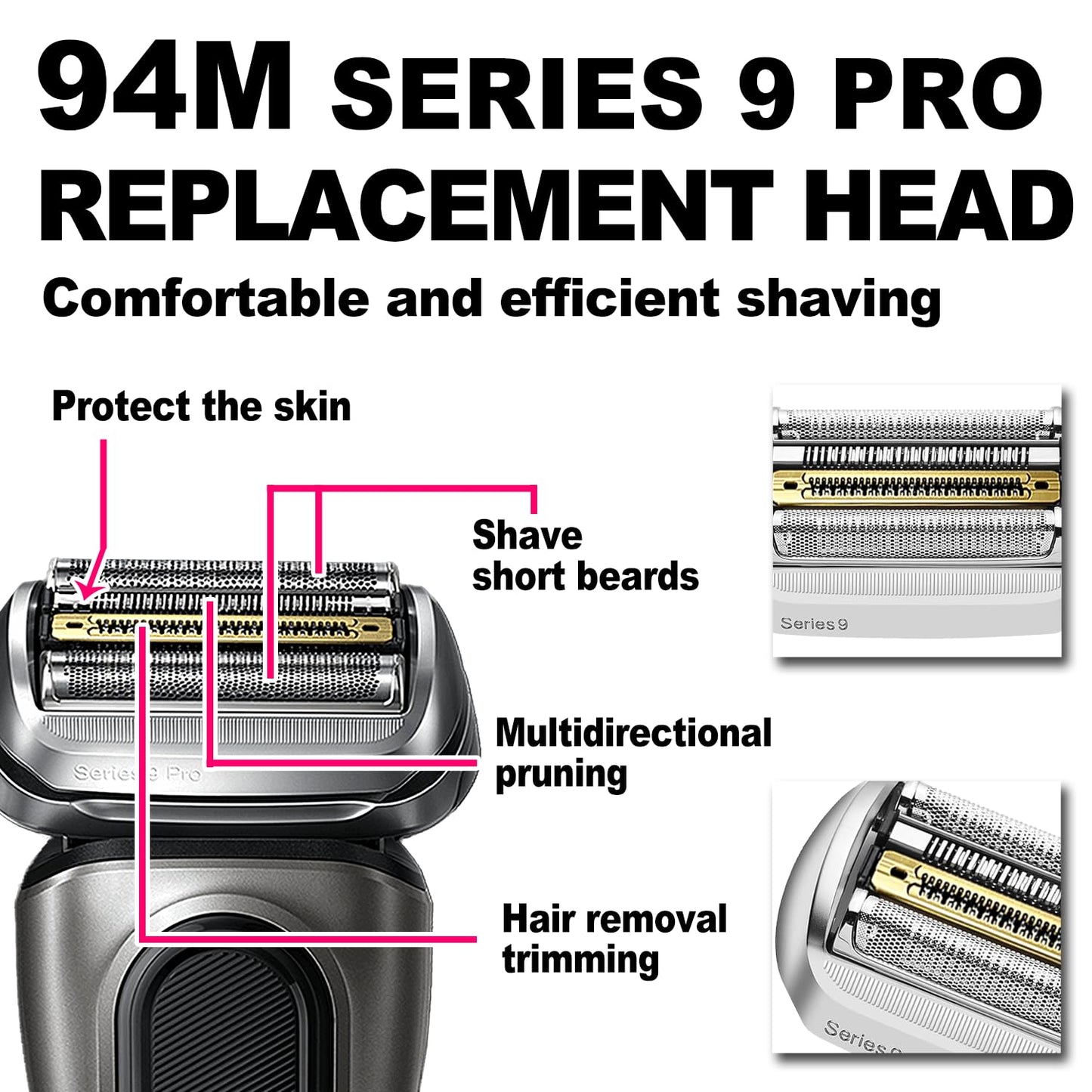 NEW Series 9 Pro 94M Bra-un Electric Shaver Replacement Head for Men Razor Shaving Compatible with 94M 9290cc, 9291cc, 9370cc, 9376cc, 9293s, 9260s, 9295cc, 9385cc, 9390cc, 9330s, 9296cc (2PACKS)