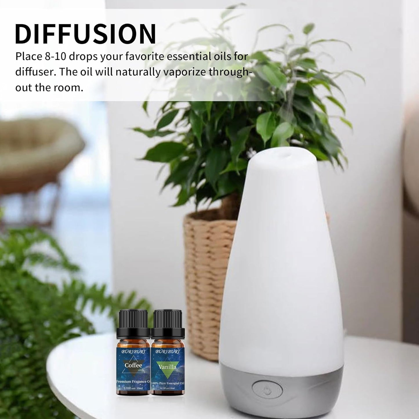 BURIBURI Vanilla Oil and Coffee Essential Oil Set 10ml, 100% Pure Vanilla Essential Fragrance Oil for Diffuser, Massage