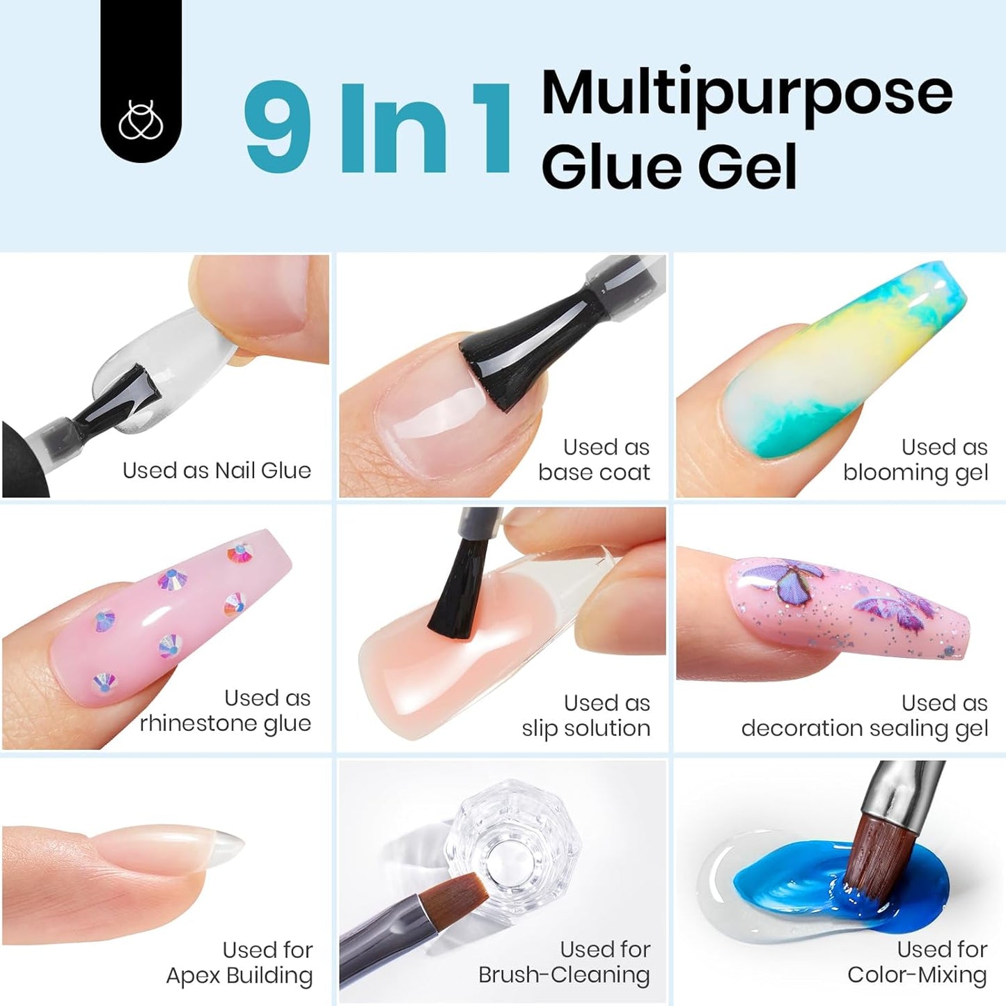 beetles Gel Polish 9 In 1 Gel Nail Glue for Clear Acrylic Nail Tips 2 Pcs 15ml Long Lasting Nail Gel Kit for False Nails Tips, Base Blooming Nail Gel, Christmas Nail Art, U V Light Required