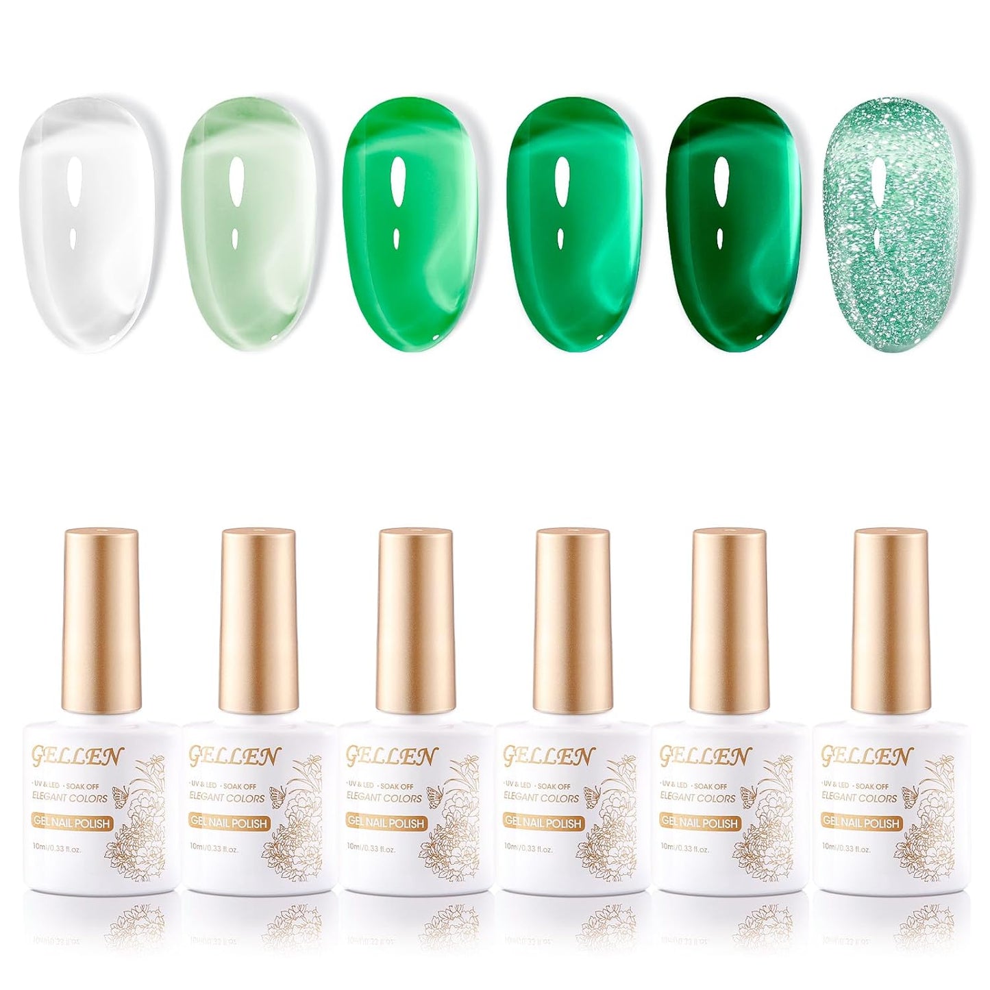 GELLEN Green Jelly Gel Nail Polish, Sheer Emerald Jade Glass Ice UV Light Gel Polish, Transparent, No Wipe, Soak Off, for Women Girls Manicure Salon Home