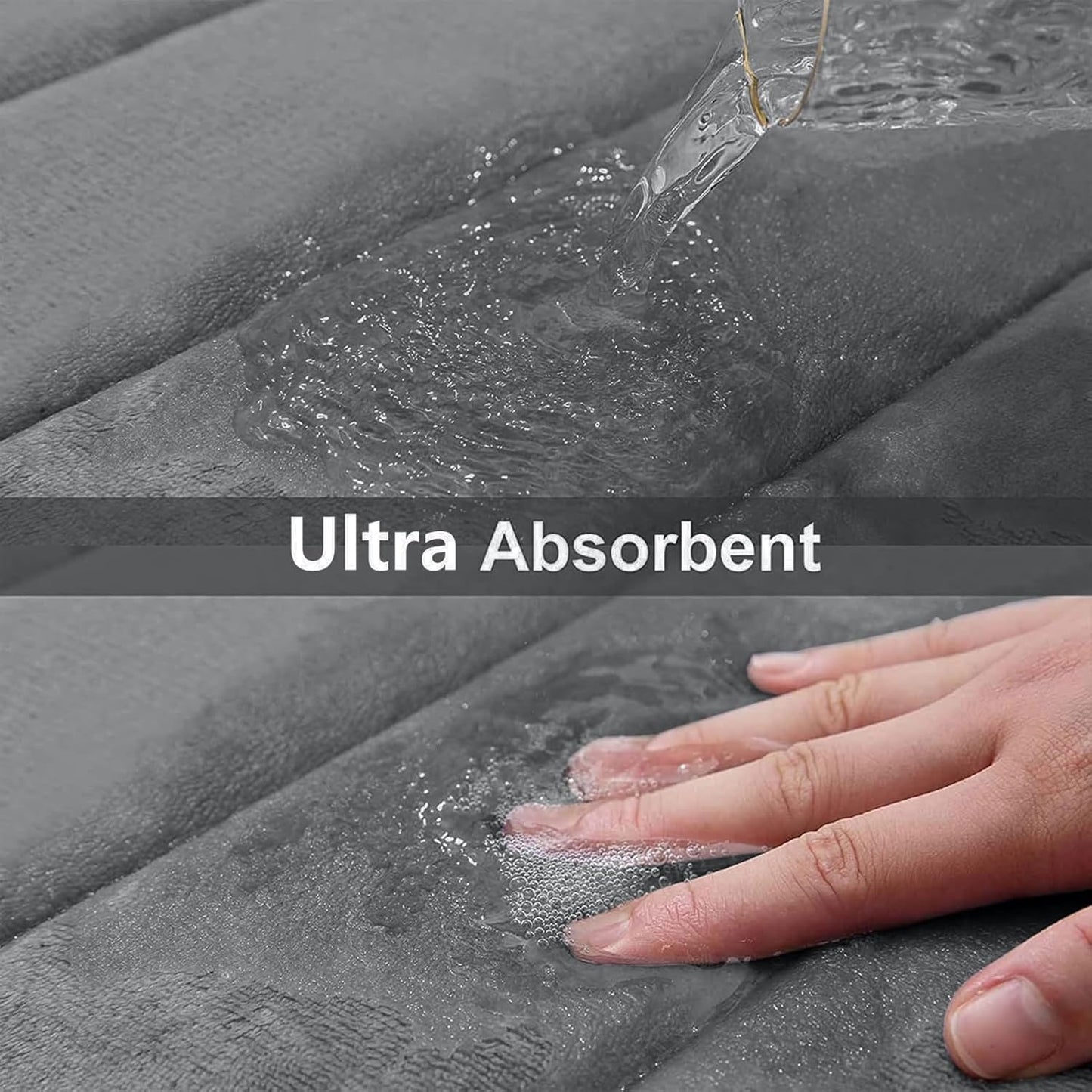 Buganda Memory Foam Bath Mat, 24" x 16", Ultra Soft and Non-Slip Bathroom Rugs, Water Absorbent and Machine Washable Bath Rug for Bathroom, Shower, and Tub, Grey