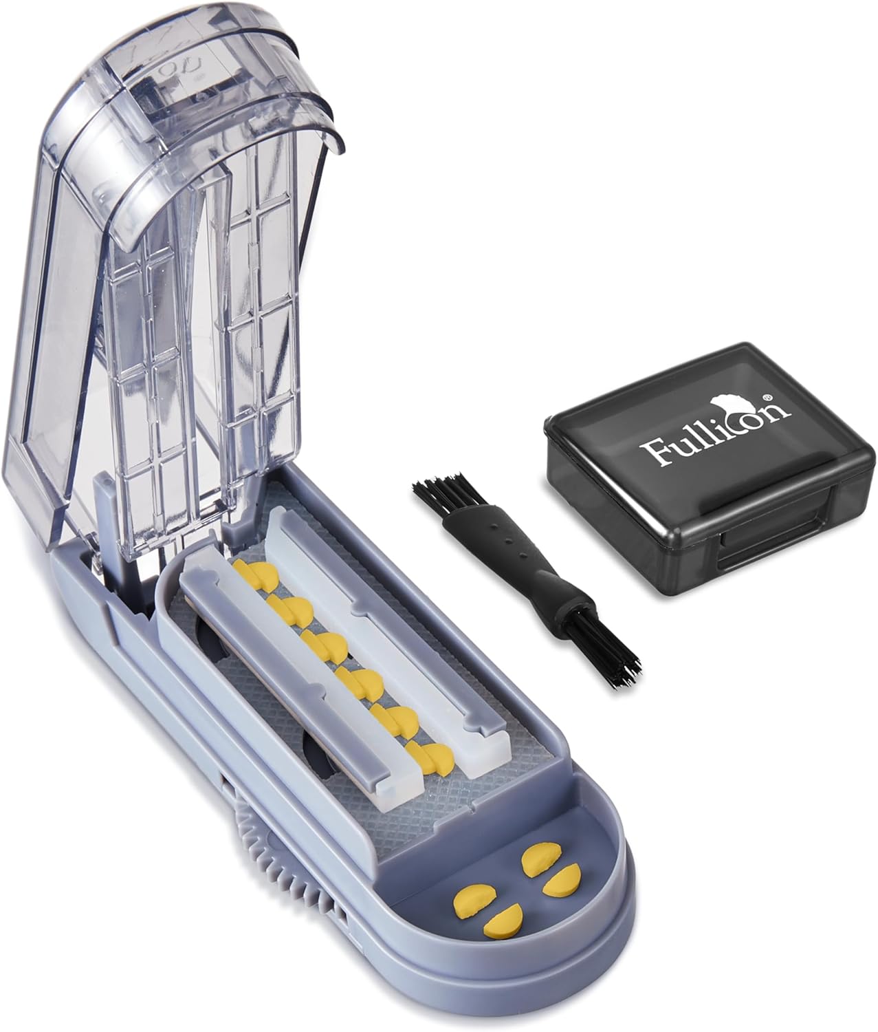 Fullicon Multiple Pill Cutter - Adjustable for Small Pills With Accurate Alignment, Stainless Steel Cutting Blade & Guard, Splitter With Free Brush & Box (Grey)