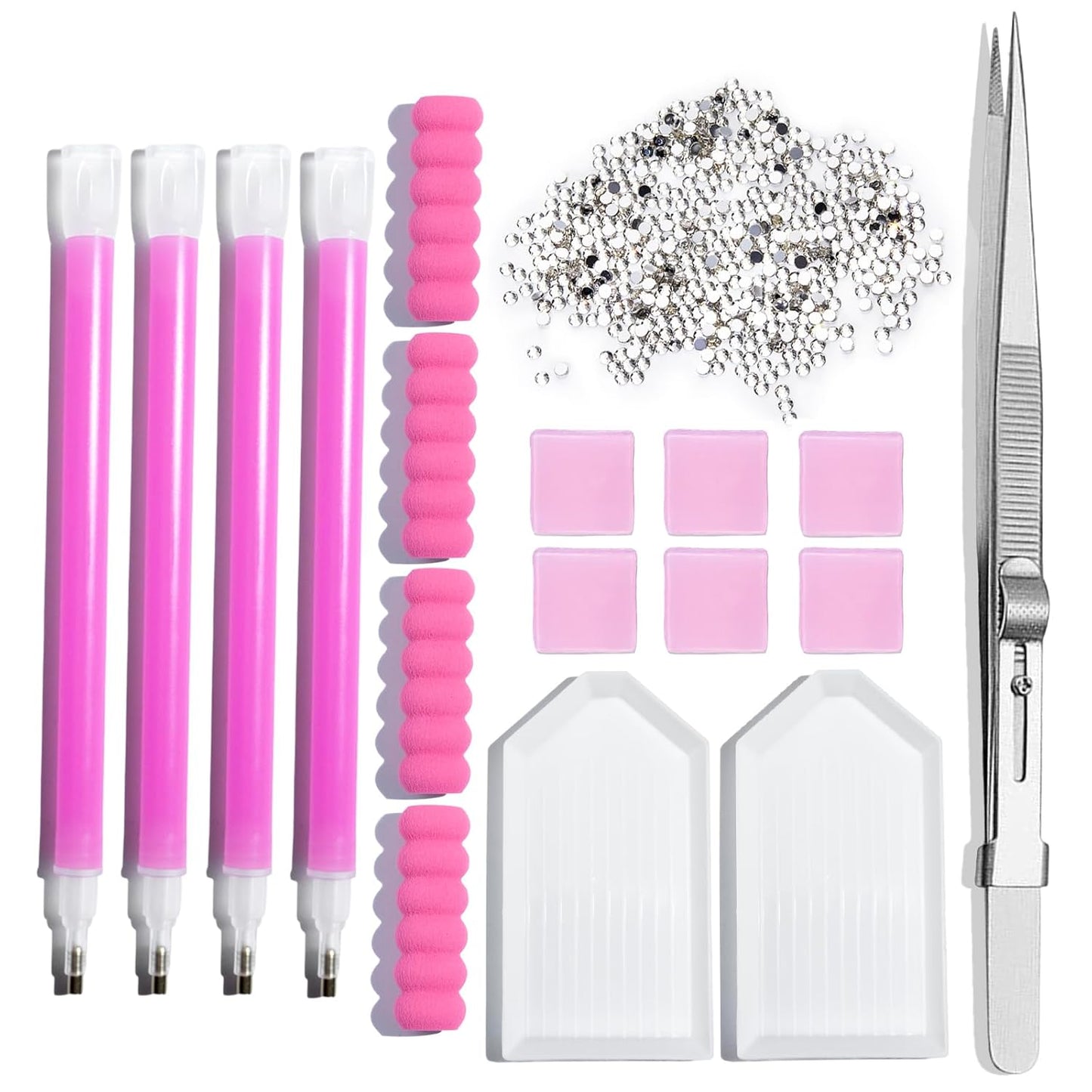 LIGHT RAIN Rhinestone Picker Tool - 4 Pcs Dual-head Ultra-lightweight Pen with 6 clay putty, and Precision Jewelry Tweezers Kit for Pick Up Nail Art Gems, Stone, Crystals
