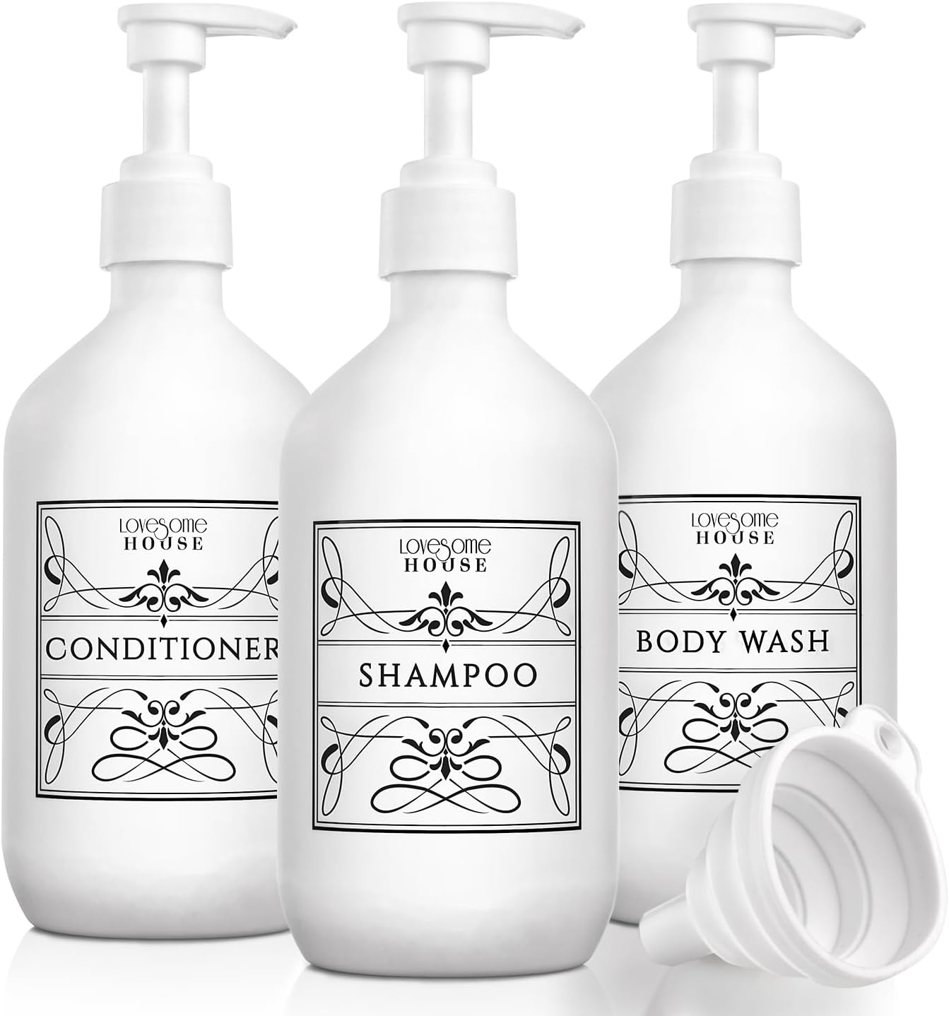 Refillable Shampoo and Conditioner Bottles - Stylish Shampoo and Conditioner Dispenser Bottles Set of 3-16 oz Empty Shower Soap Dispenser - Latest Bathroom Organization Solution