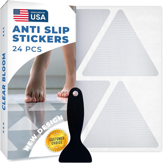 Anti Slip Shower Stickers 24 PCS, Invisible Non-Slip Shower Strips for Adults, Premium Adhesive Bath Tub Stickers (Clear)