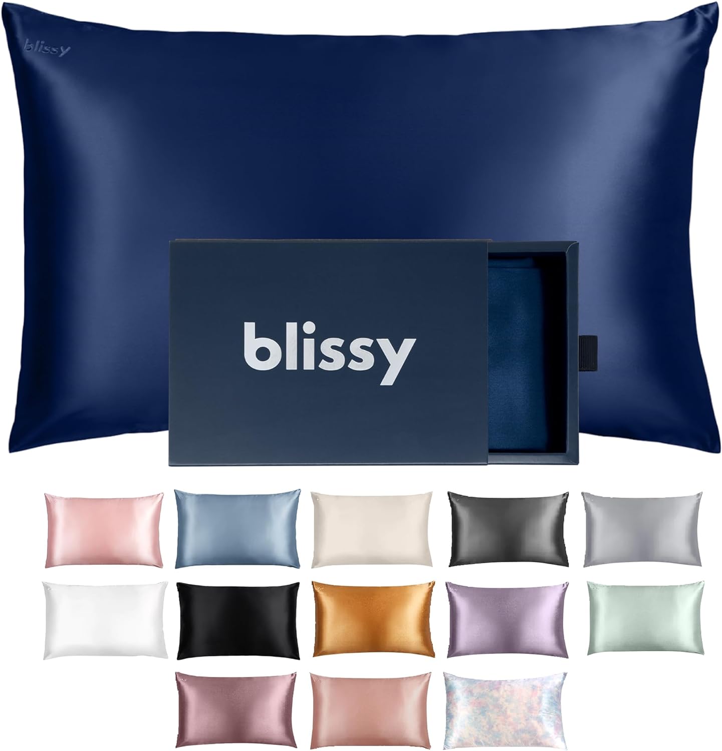 Blissy Silk Pillowcase - 100% Pure Mulberry Silk - 22 Momme 6A High-Grade Fibers - Silk Pillow Cover for Hair & Skin - Regular, Queen & King (Blue, Queen)