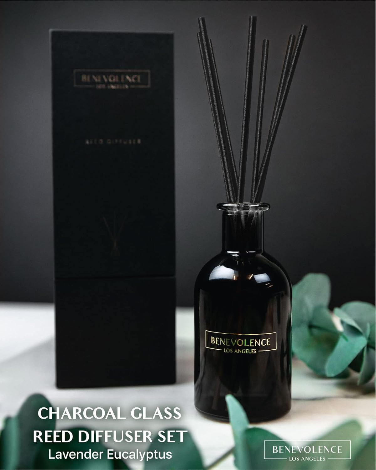 Benevolence LA Reed Diffusers for Home, Lavender & Eucalyptus Relaxing Fragrance | Aromatherapy Reed Diffuser Sticks with Gift Box, Scented Sticks for Bathroom | Home Décor