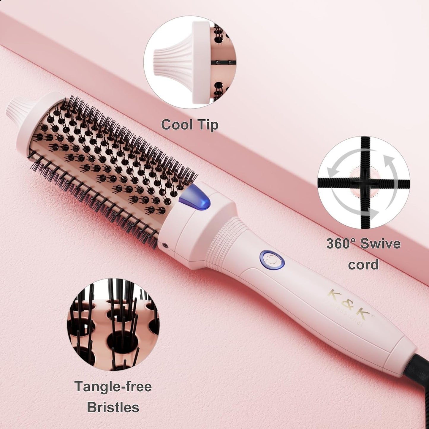 K&K 1.5 Inch Ceramic Tourmaline Ionic Curling Brush Volumizer - Hot Brush Creates Root Volume & Loose Curls, Volume Curls, Hair Styling Tool