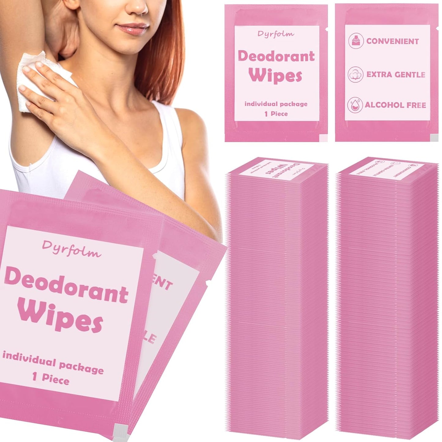200 Pcs Underarm Deodorant Wipes,Travel Deodorant Wipes,Individually Wrapped Antiperspirant Wipe,Sweat Body Wipe for Women Men Adults Sports Travel Essentials(Pink)