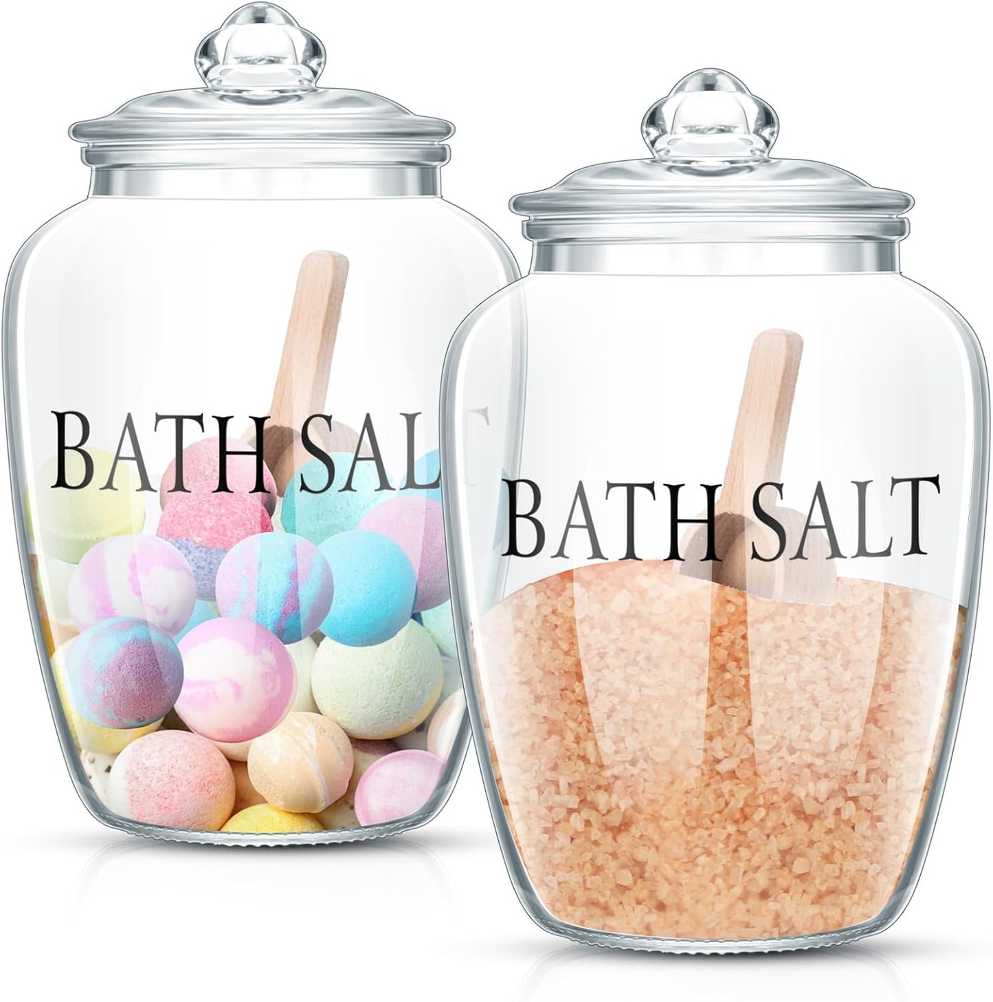 2 Sets 74 oz Bath Salt Container with Airtight Lid and Scoop Big Glass Jar with Wooden Scoop for Bath Flour Salt Candy Tea(Printed)