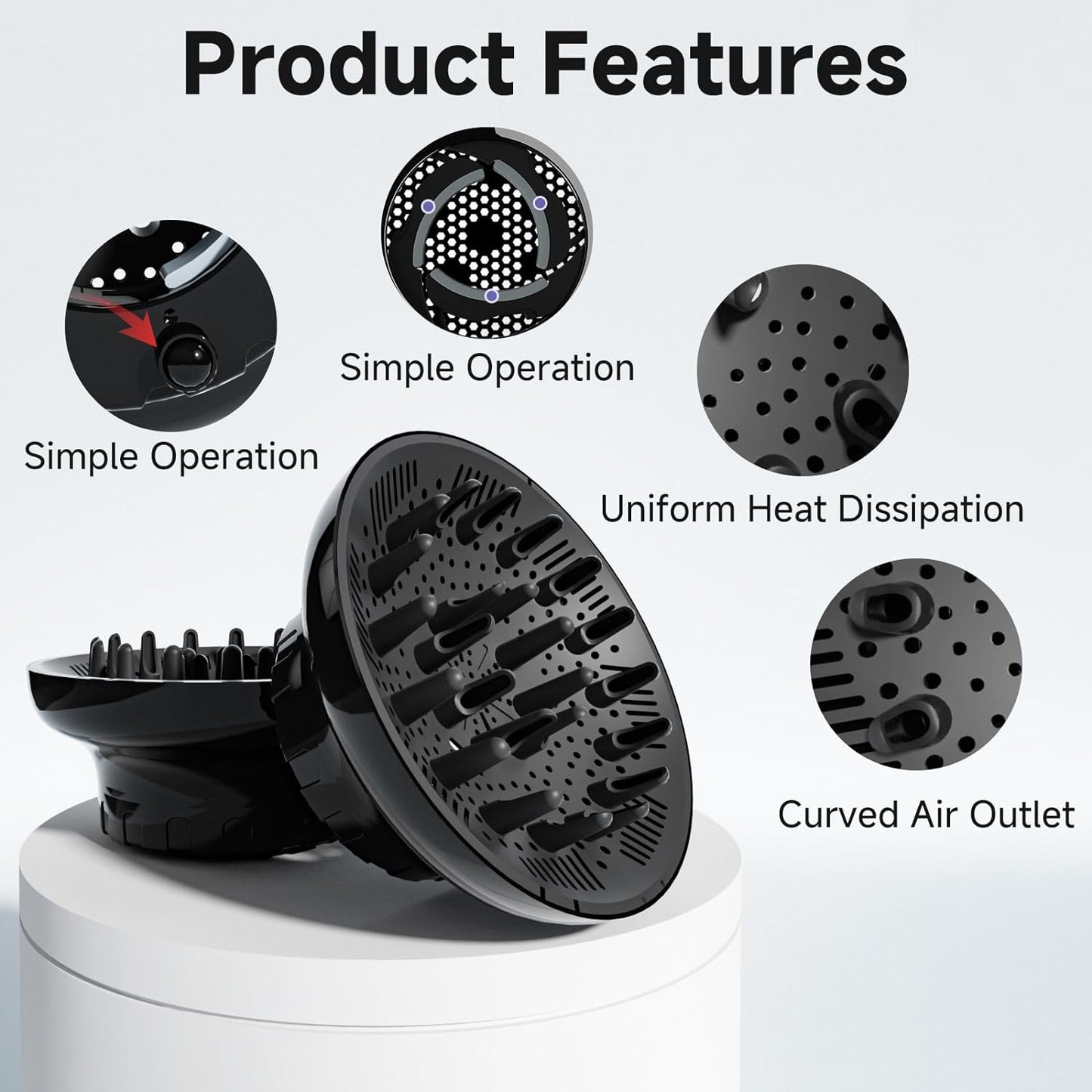 Diffuser Attachment for Hair Dryer, Hair Diffuser for Curly Hair, Universal Diffuser for 1.4-2.6" Hair Blow Dryer Long Thick Curly Wavy Hair, Black