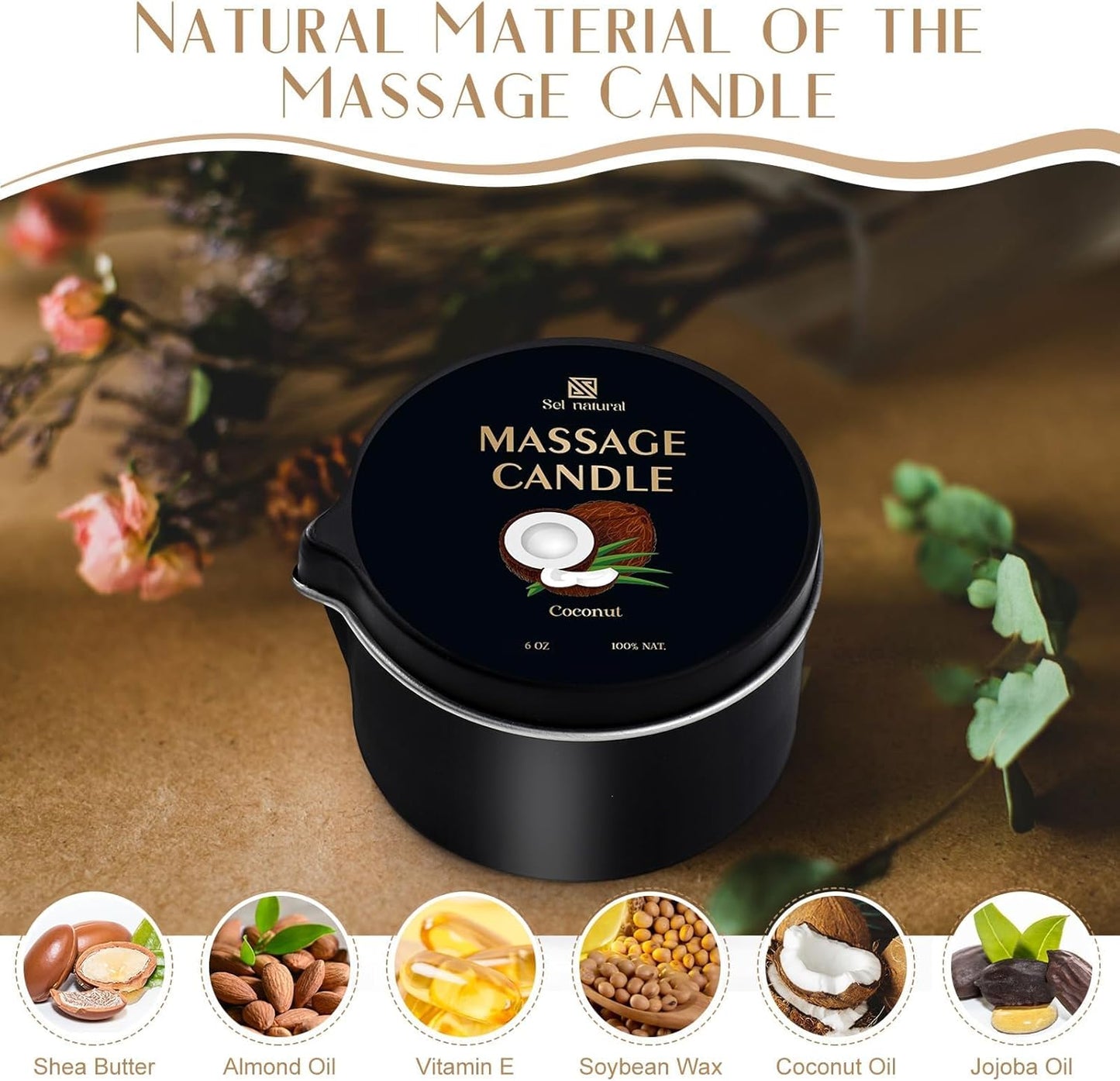 3 Pack Massage Oil Candles-18oz Low Temp Soy Candles 3 Scent Vanilla, White Tea, Coconut Body Oil Relaxing for Massage Therapy Spa Couples Gift