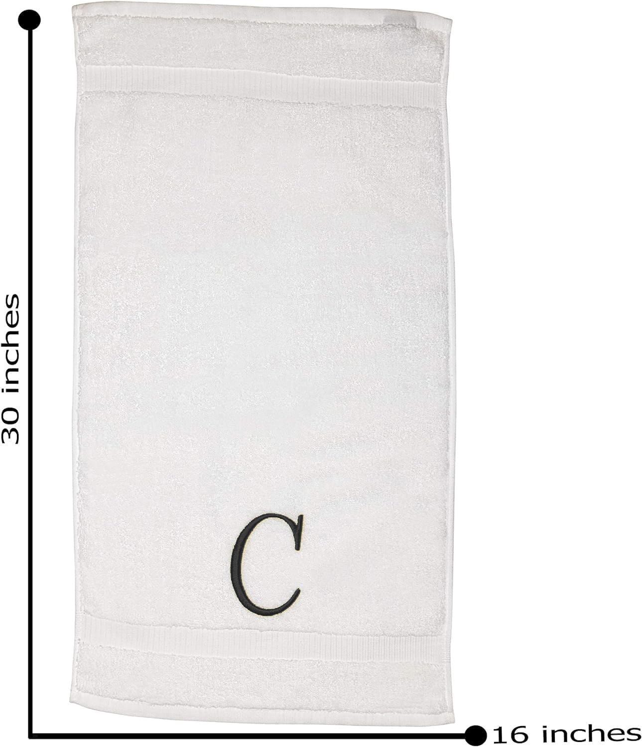 Black Initial Hand Towel for Bathroom - Monogrammed Luxury Hotel Quality Decorative Embroidered Towel for Powder Room, Spa - GOTS Organic Certified - Set of 2 Letter C