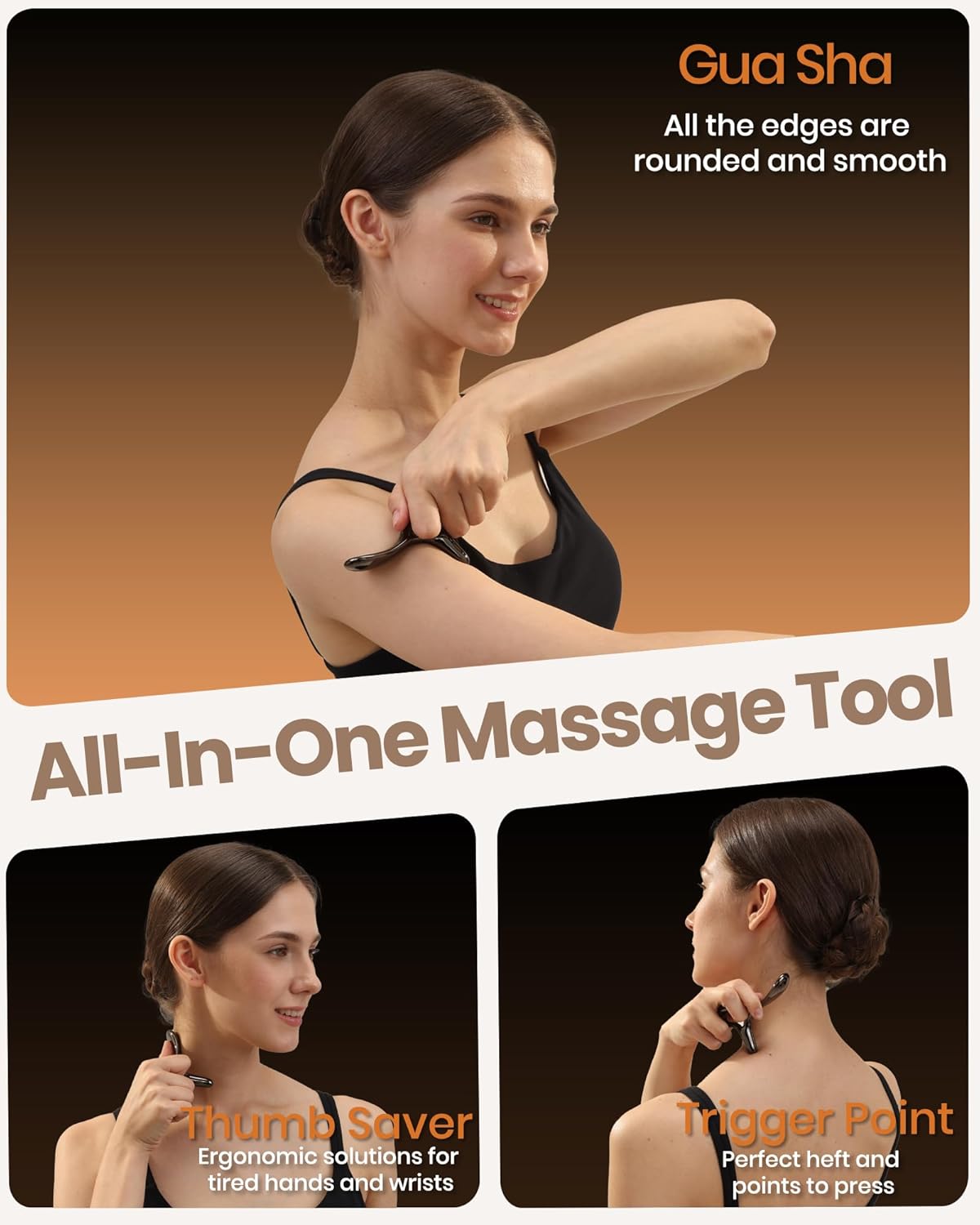 lifechill Trigger Point Massage Tool for Deep Tissue Pain Relief, Gua Sha & Muscle Scraper Tool for Full Body, Thumb Saver Acupressure Tool Relieve Plantar Fasciitis, Black