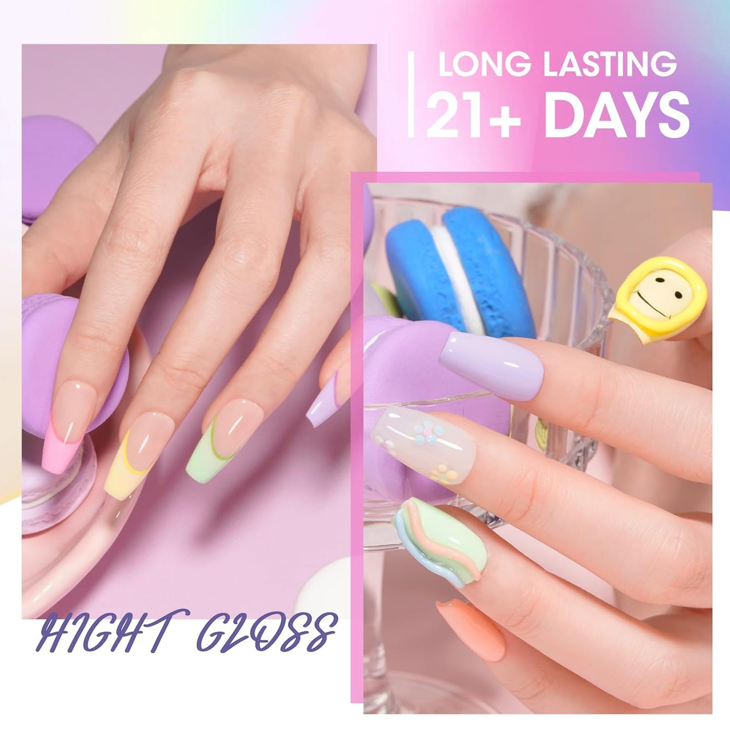 GELLEN Pastel Gel Nail Polish, Spring Summer Gel Polish Macaron Colors Nude Pink Purple Blue Green Yellow, No Wipe Soak Off Long Lasting UV Light Gel for Women Girls Manicure Salon Home, 10ml