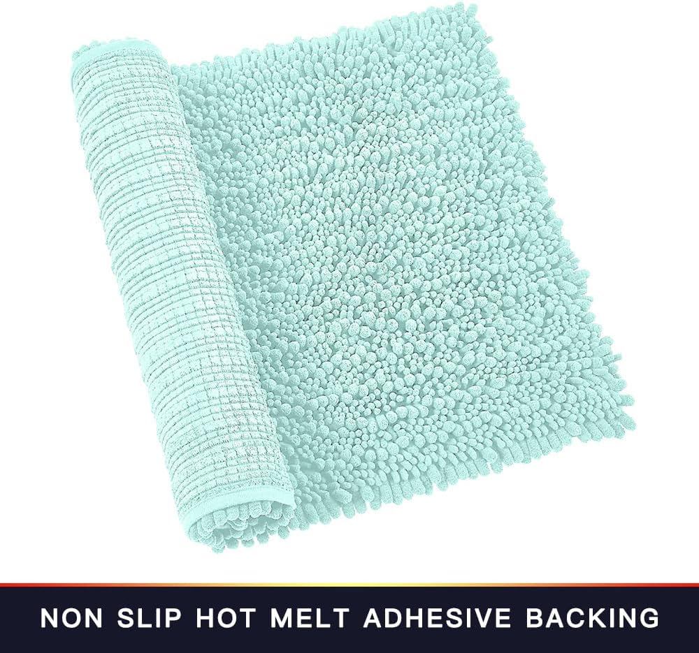 Walensee Bathroom Rug Non Slip Bath Mat (32x20 Inch Spa Blue) Water Absorbent Super Soft Shaggy Chenille Machine Washable Dry Extra Thick Perfect Absorbant Best Large Plush Carpet for Shower Floor