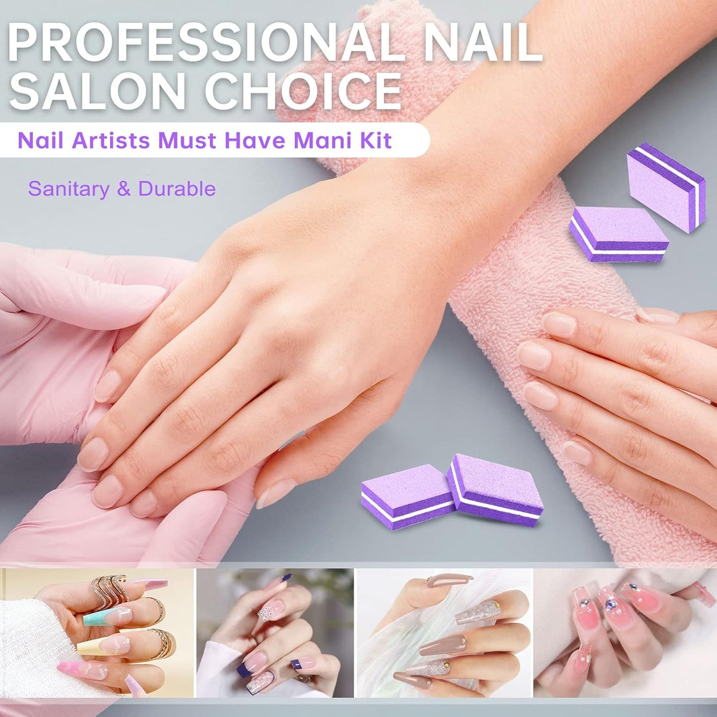 Mini Nail Buffer Block File 100/180 Grit Sponge Buffing Sanding Blocks Manicure Tools 50Pcs (Purple)