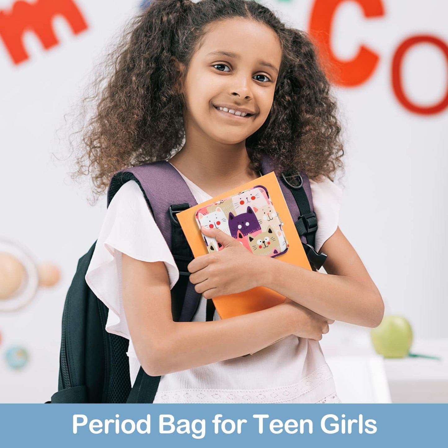 Desing Wish Sanitary Pad Storage Bag Portable Period Bag for Teen Pads/Sanitary Napkins/Small Tampons, Sanitary Napkin Storage Bag First Period Gifts for Teen Girls (Cat)