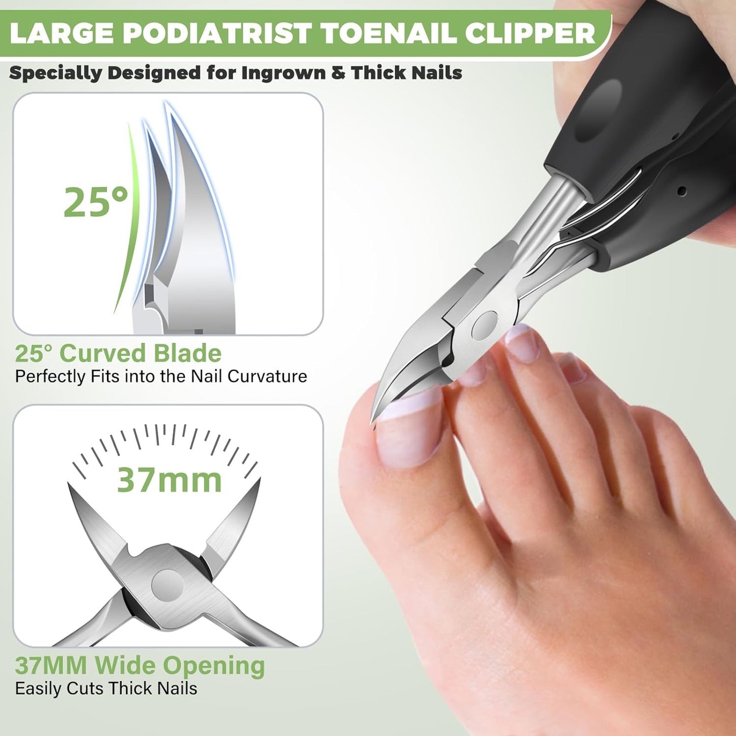 Toenail Clippers for Seniors Thick Toenails, Angled Head Large Toe Nail Clippers for Thick Nails for Men, Heavy Duty Ingrown Toenail Clippers with Wide Jaw, 360° Rotating Nail Clipper with Long Hande