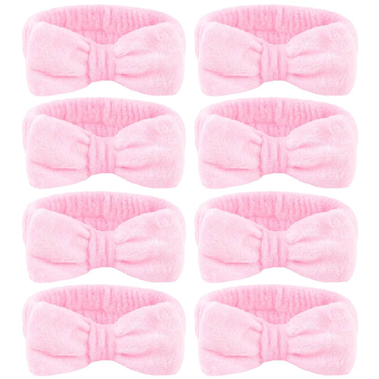 Ondder Spa Headband for Washing Face 8 Pack Pink Skincare Headbands for Women Girls Terry Cloth Cute Bow Head Bands