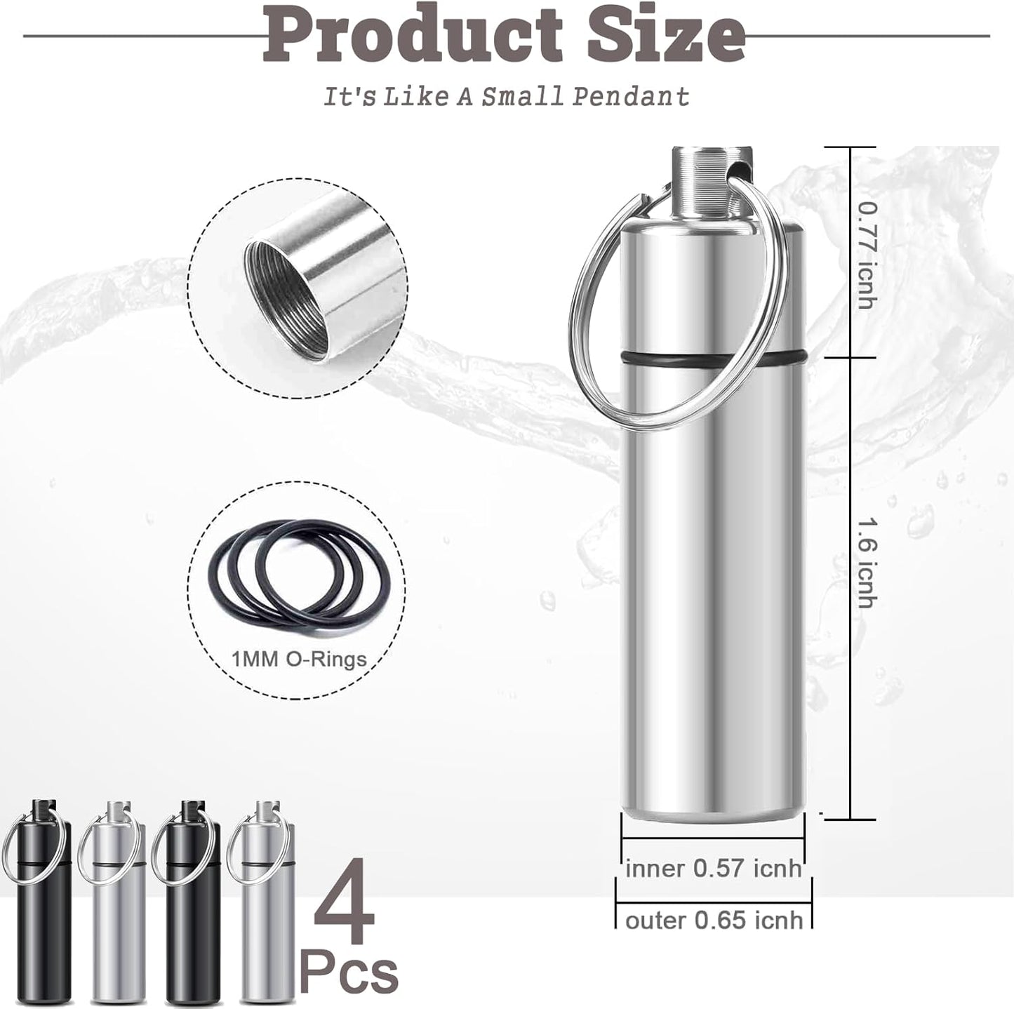 4pcs Pill Case, Travel Pill Case, Keychain Pill Holder, Portable Container Mini Metal Case,Small Portable Waterproof Pill Boxes with Keychain, Medicine Bottle for Outdoor Camping Travel