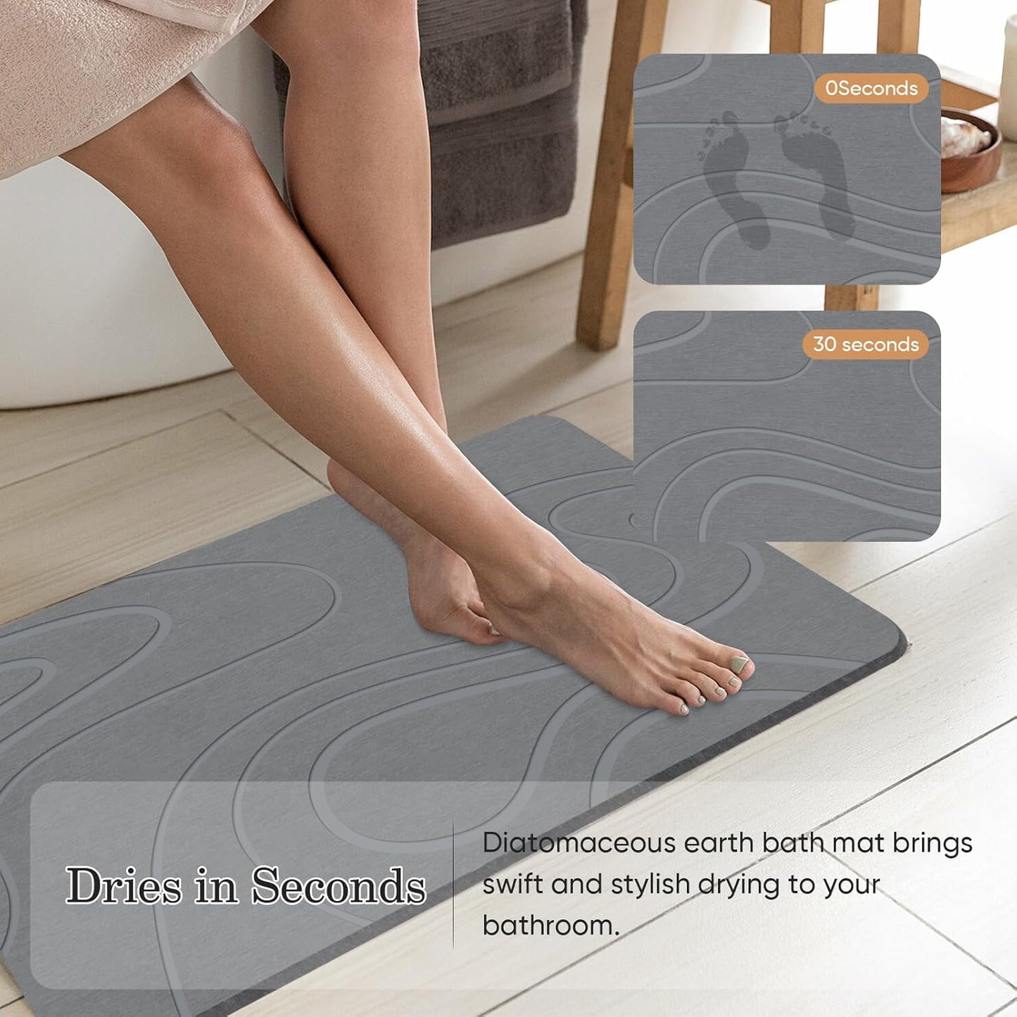 Stone Bath Mat Diatomite Stone Mats for Bathroom Non-Slip Diatomaceous Earth Shower Mat Super Absorbent Bathroom Floor Mat Natural Easy to Clean(24 * 16 Grey)