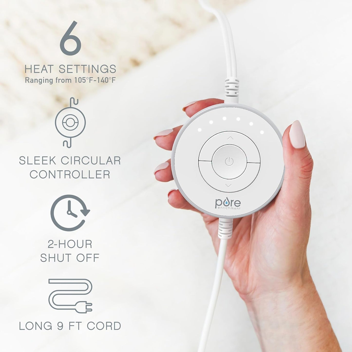 Pure Enrichment® PureRadiance™ Back & Neck Luxury Heating Pad for Pain Relief, Patented Design, Soft Faux Fur & Micromink, 6 Heat Settings, Machine Washable, Universal Fit, 31.5” x 24” (Golden Sands)