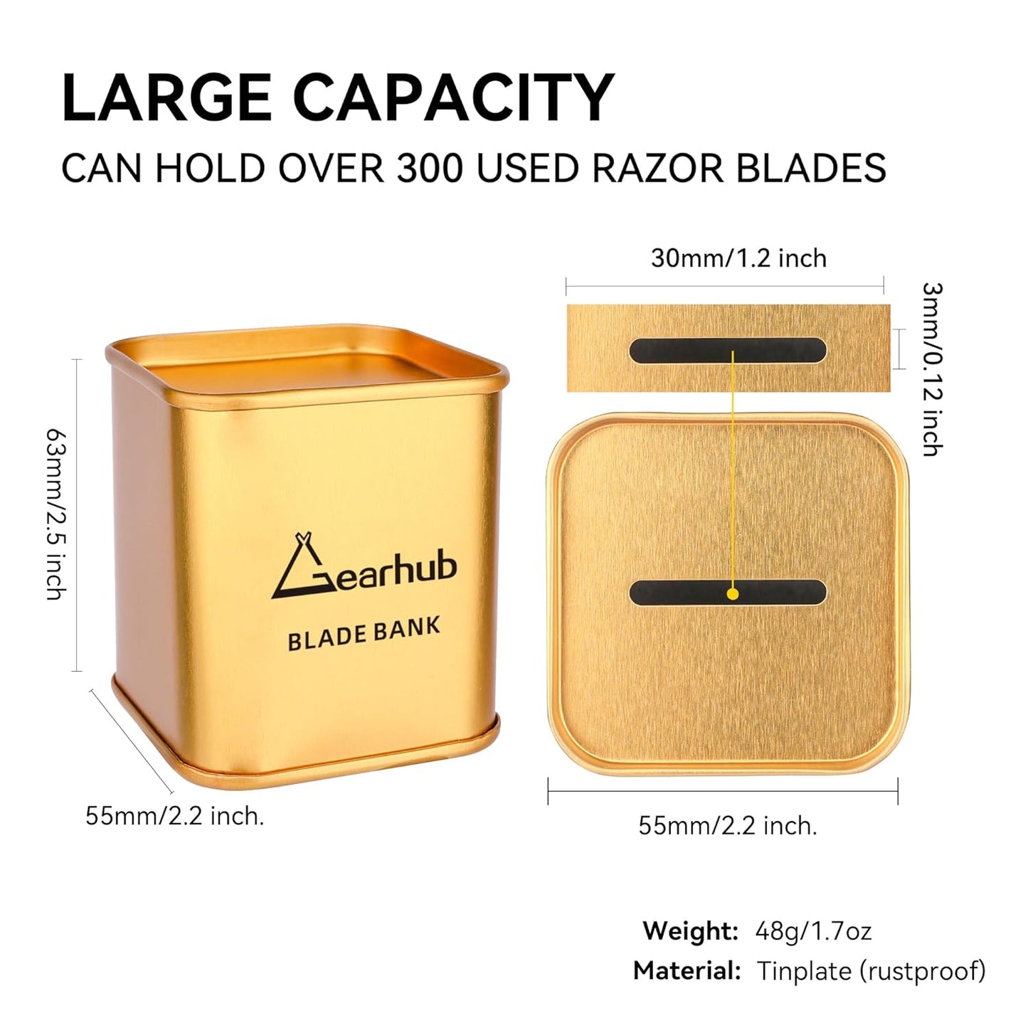 Gearhub Blade Bank Safely Store Used Safety Razor Blades Large Capacity Disposal for Barber Shops & Personal Use Sealed Design Holds 300+ Blades Matte Gold