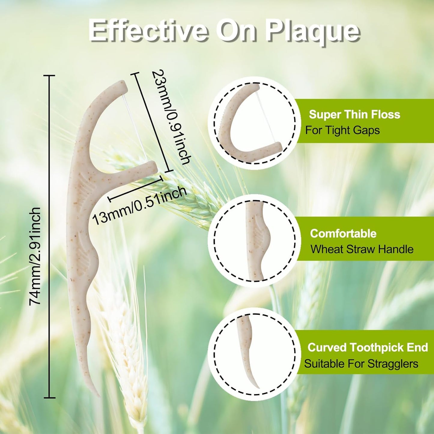 Wheat Straw Biodegradable Dental Floss Picks,200 Counts Natural Handle Tooth Flossers Sticks Oral Care,Keep Clean with 4 Travel Handy Cases