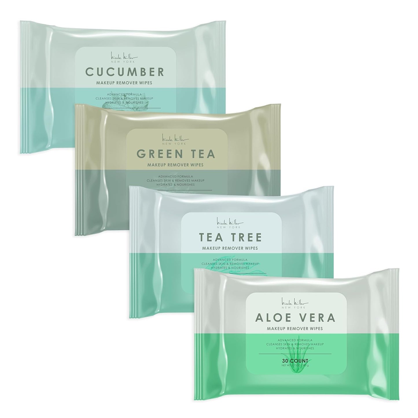 Nicole Miller Pack Facial Cleansing Wipes, Facial Cleansing Cloths, Removes Makeup, Mascara, Dirt and Oil, Green