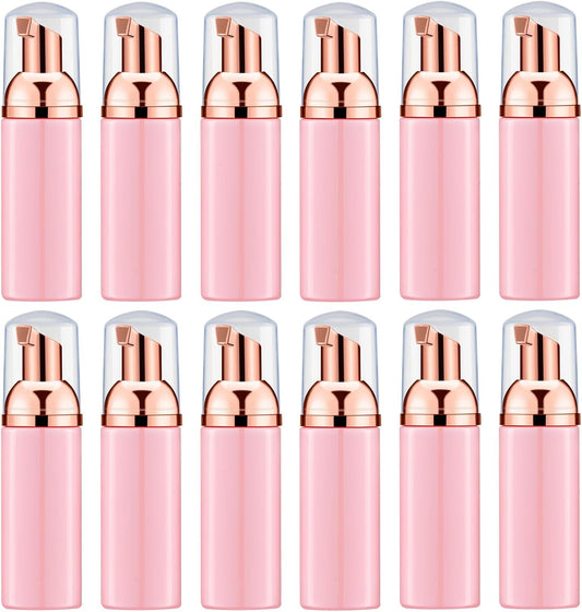 2 Oz Pink Foam Soap Bottle with Rose Gold Pump Empty Travel Foaming Dispenser for Hand Soap,Lash Shampoo,Body Wash(12 PCS)
