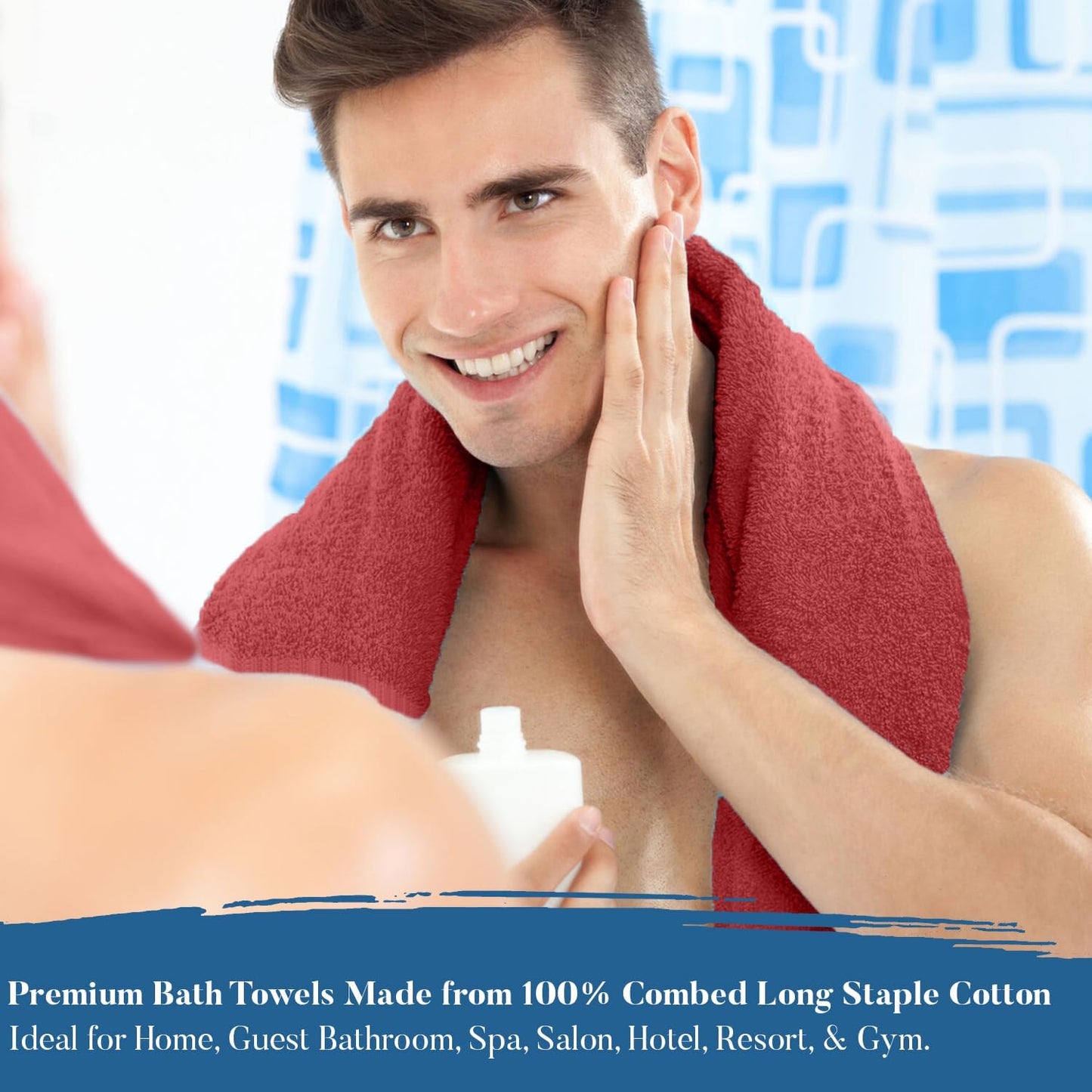 DAN RIVER Bath Towels Set of 4, 27 x 54 Inches, 100% Cotton, Larger & Lighter Weight, Quicker to Dry, Super Soft and Absorbent, Ideal Absorbent Bath Towels for Daily Use, Red