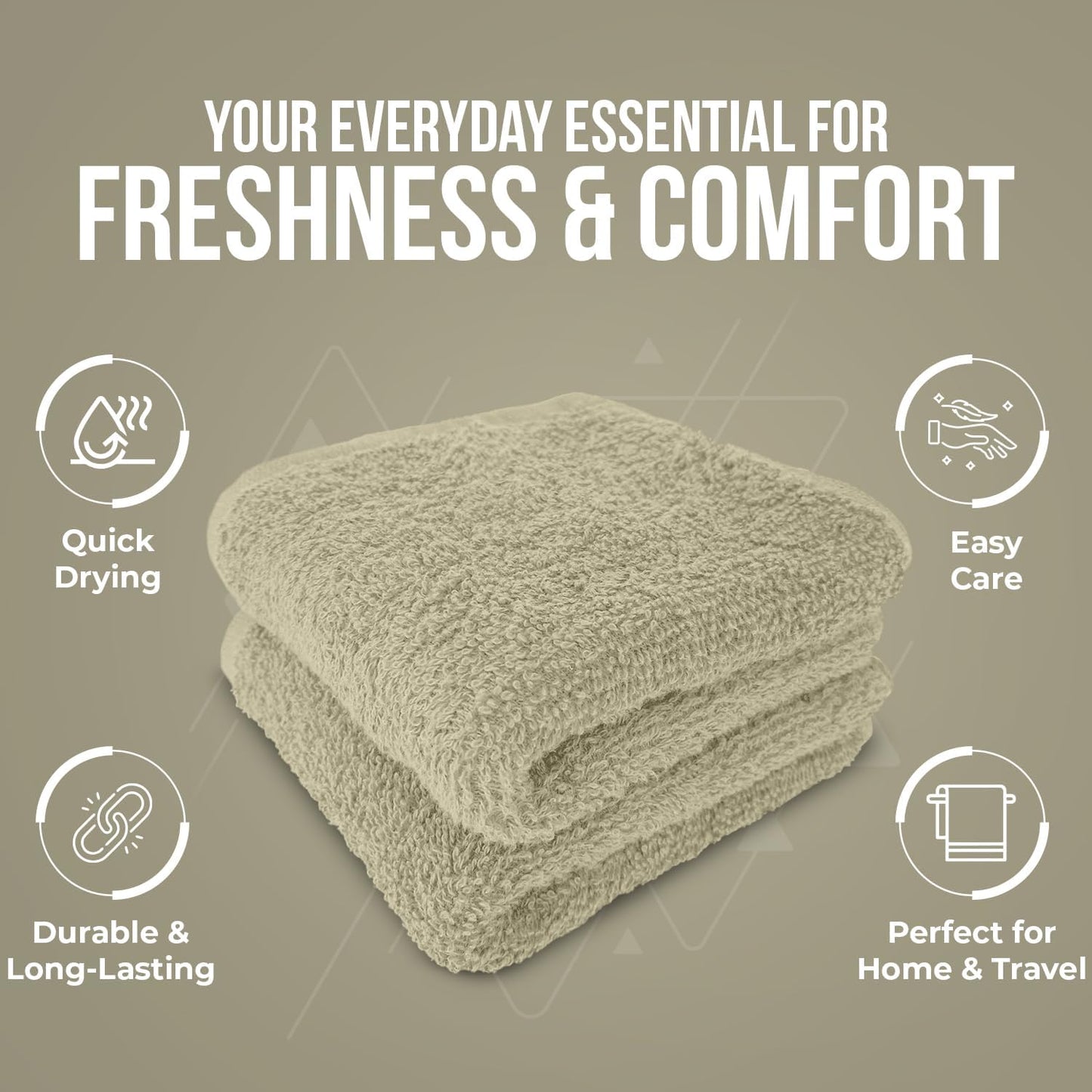 DAN RIVER 100% Cotton Wash Cloths 24 Pack [12x12] Soft & Absorbent face Cloth, Gym, Hotels & Spa Perfect for Everyday Use Fingertip Towels, Beige